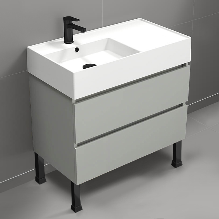 Nameeks BLOCK38 Modern Bathroom Vanity, Free Standing, 32 Inch, Grey Mist